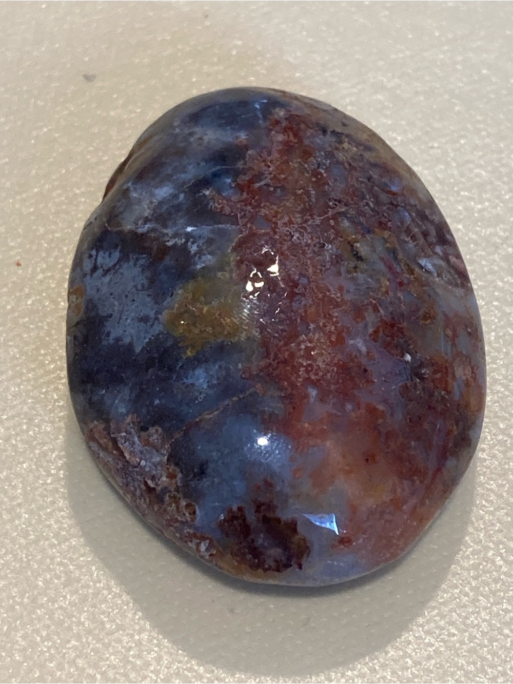 Polished DecorativeRed Moss Agate Stone - Blue and Brown Accent